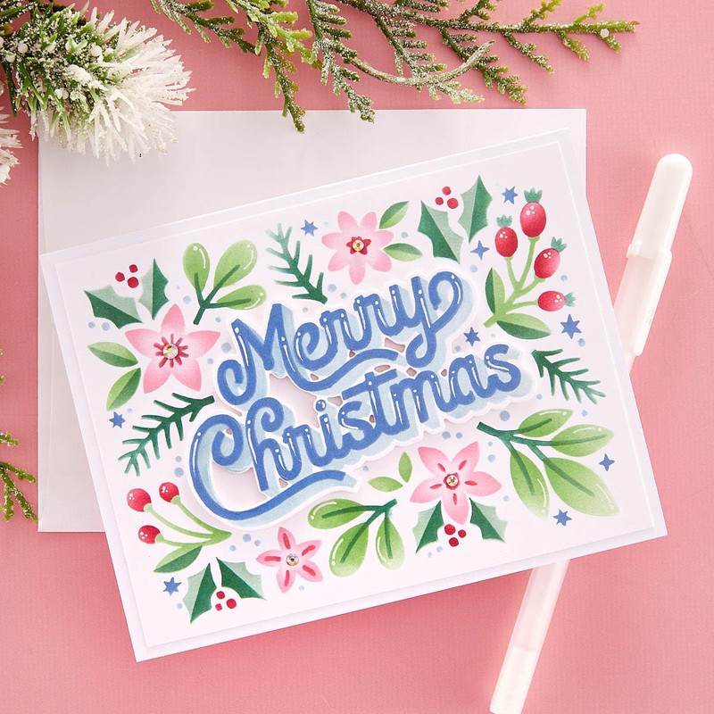 Spellbinders Merry Christmas Foliage Stencil, Clear