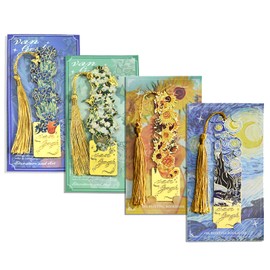 Van Gogh Bookmarks, Set of 4 Types, Bookmarks, Stylish, Metal Specifications, Luxury with Tassel, Masterpiece Design, Students, Teachers, Reading, Painting, Bookpage Markers, Stationery, Birthday Gift