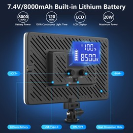 2 Packs LED Video Light with Stand, QEUOOIY 20W Bi-Color Photography Lighting Kit, Dimmable 2500-8500K Studio Conference Light, Built-in 8000mAh Battery& 45.3" C Clamp Desk Mount Light Stand for Vlog