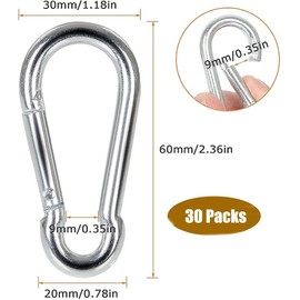 30 Pack Spring Snap Hooks M6 x 2-3/8 inch Keychain Heavy Duty Carabiner Clips, 290lbs Load Capacity Galvanized Steel Quick Links Hammocks Hooks for Camping Hiking Swing Pet Leash