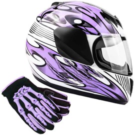 Typhoon Youth Kids Full Face Helmet with Shield & Gloves Combo Motorcycle Street Dirt Bike - Purple (Large)