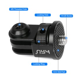 HSU Aluminum Tripod Mount Adapter, 1/4" 20 Mount for GoPro Hero 13/12/11/10/9/8/7 Insta360 X3/X2/X/RS/R and Other Cameras (Black)