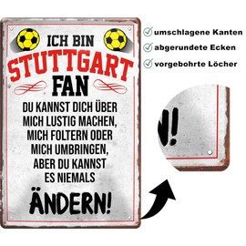 schilderkreis24 - Tin Sign with German Text "Ich Bin Stuttgart Fan" (German Language) Metal Sign for Football Enthusiastic Design Gift Idea Men 20 x 30 cm