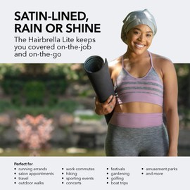 Hairbrella Lite Women’s Rain Hat - Satin-Lined Waterproof Hair Protection with Adjustable Strap, Packable Black