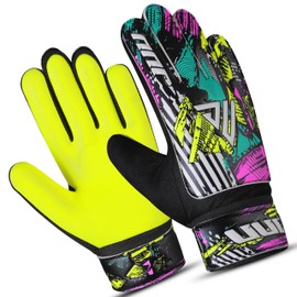 JUU Football Goalkeeper Gloves For Boys, Kids Children Youth Soccer Goalie Gloves with 4mm Latex Finger Spine Protection (Fluroscent Yellow, Size 4 suitable for 6 to 9 years old)