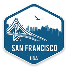 2 x 10cm San Francisco Vinyl Sticker Luggage Travel Tag California USA Fun #9323 (10cm Wide x 10cm High)