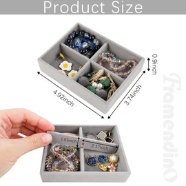 Framendino, 2 Pack Small Jewelry Trays Velvet Mini 4 Grids Drawer Inserts Organizer Grey