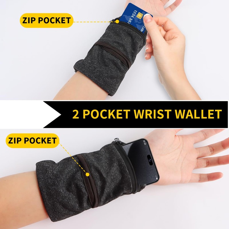 MplehDa Wrist bag, sports wrist bag with zip, black, One