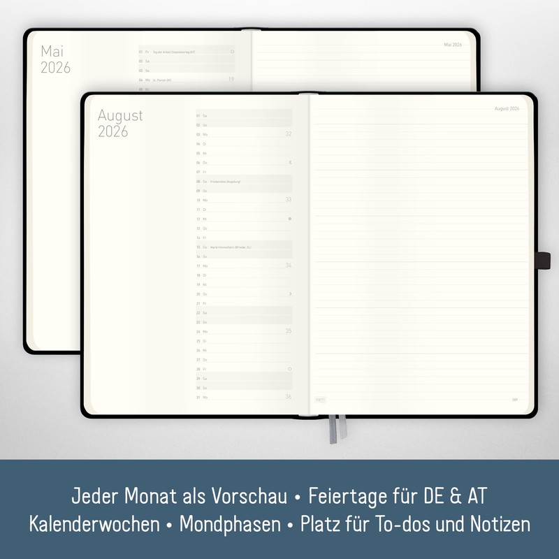 Häfft® Weekly Note Calendar 2026 A4 "Black" Book Calendar, Planner
