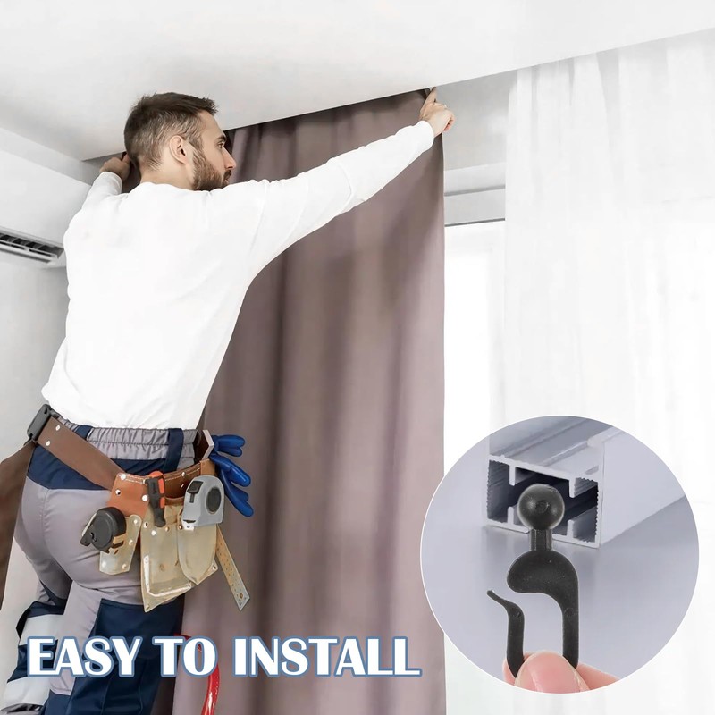 Andibro 50Pack Plastic Gazebo Curtain Hooks for Track, Black Plastic