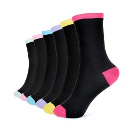 6/12 Pairs Girls Socks Colour Heels & Toes | Silky Soft Crew Socks Kids Girls | Indoor/Outdoor Sports, Athletic, School, PE Wear, Everyday Casual | Durable & Quick Drying | Sizes 3-14 Years