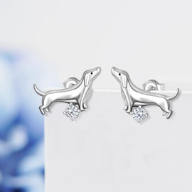 Peireara Sterling Silver Dachshund Dog Earrings - Cute Animal Puppy Dog Jewelry Gifts for Women, Mom