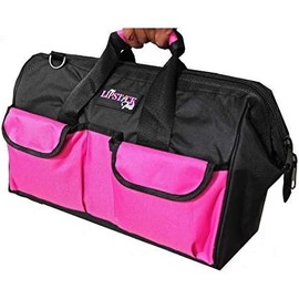 LipStick Tools 18-Inch Multi-Purpose Zip-Top Pink Storage Wide Mouth Tool Bag Organizer. Great for Home Improvement/Contractors Tools. Heavy Duty Storage Pockets and Shoulder Strap.