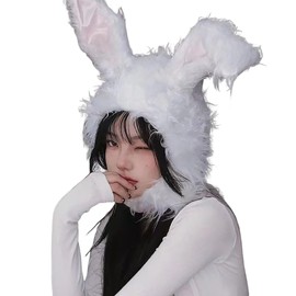 GOODCHI Rabbit Headwear Animal Hat Long Hair Cap Halloween Cosplay Costume Accessory (White)