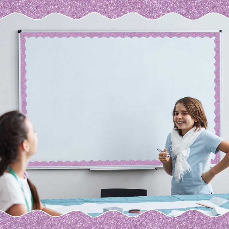 Qeeenar 24 Pcs Light Purple Glitter Magnetic Borders for Classroom