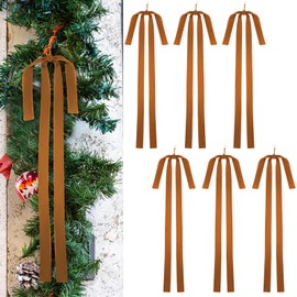 6 Pcs Christmas Swag Bow 23.5x15.5 Inch,Rustic Large Velvet Christmas Staircase Wreath Bow Pre Tied Velvet Ribbon Bows Wired Red Xmas Tree Topper for Garland Home Door Outdoor Decorations(Brown)
