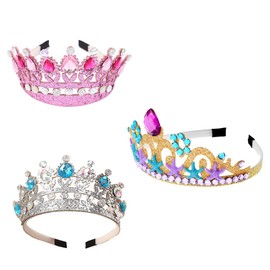 3 Pieces Crown Headband, Children's Princess Tiara Crown, Crystal Princess Tiara, Princess Fancy Dress Crowns Headband, Headband Gold Headpiece Tiara, for Cosplay Girls Birthday Party
