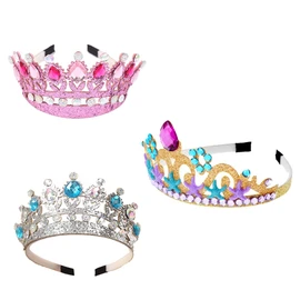 3 Pieces Crown Headband, Children's Princess Tiara Crown, Crystal Princess Tiara, Princess Fancy Dress Crowns Headband, Headband Gold Headpiece Tiara, for Cosplay Girls Birthday Party