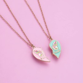 2PCS BFF Necklaces Butterflies Friendship Magnetic Necklaces, Best Friends Matching Half Heart Pendant Necklaces for Girls Women, Friendship Valentine Jewelry Gifts for Mother Friends Sisters