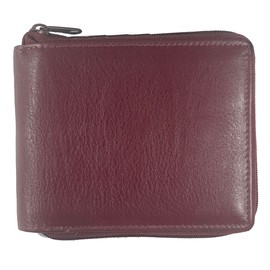 Texan Bull RFID Blocking Bifold Cowhide Leather Wallets For Men With Zipper Security | Safe Metal Zip Chain 9 Card-ID Slim Minimalist Mens Wallet (Burgundy)