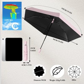 Mini Ultra-Lightweight Compact Portable Travel Folding Umbrella for Men Women Kids- UV Protection,Teflon Coating,Auto Open/Close, 6 Ribs, Sun Rain for Pocket, Handbag, Totes (Capsule-Shaped Handle)