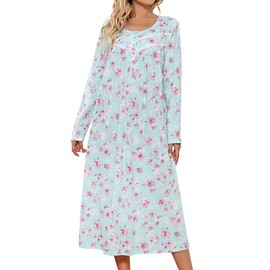 IZZY + TOBY 100% Cotton Nightgowns for Women Long Sleeve Nightgown Ladies Sleep Dress Nighty Nighties Nightdress Green Red XXL