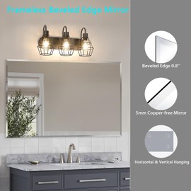 LAMCHMOR Frameless Beveled Edge Bathroom Mirror 38x26 Inch Rectangle Wall Mirror Explosion Proof and Shatterproof Bathroom Vanity Mirror Wall Mounted Hang Firmly (Horizontal or Vertical)