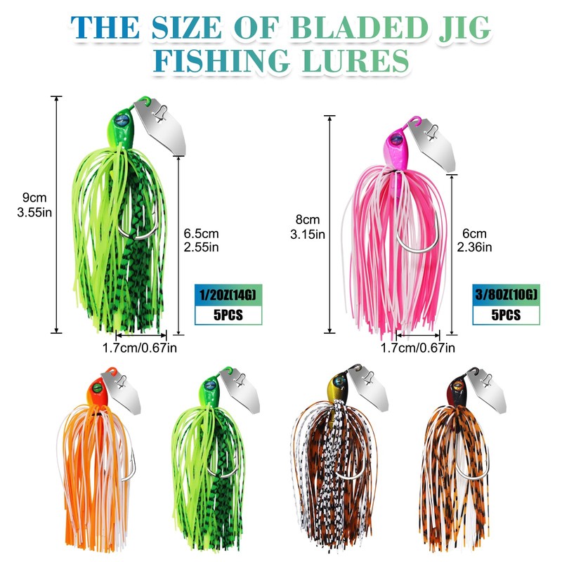 CWSDXM Bladed Jig Fishing Lures, Multi-Color Kits, Irresistible Vibrating Action,