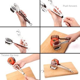 Soporte redondo para cortar tomate, limón, frutas, cebolla, cortador, pinzas guía con asa, para cortar patatas y lima, acero inoxidable