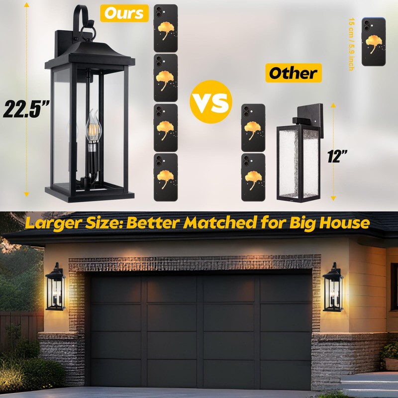Roravilila 23” Extra Large 3-Light Outdoor Light Fixture 1-Pack, IP65