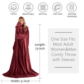 Tirrinia Fleece Wearable Blanket With Sleeves, Full Body Throw Reading Wrap TV Blankets, Bed Sofa and Couch, snuggle Gift for Adult Women Men Mom Grandma