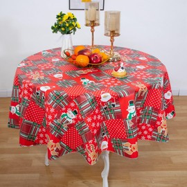 DwEllAid Red Christmas Tablecloth Disposable 60 inch Round Tablecloth Vinyl Tablecloth with Flannel Backing Oilcloth Tablecloth Waterproof Tablecloth