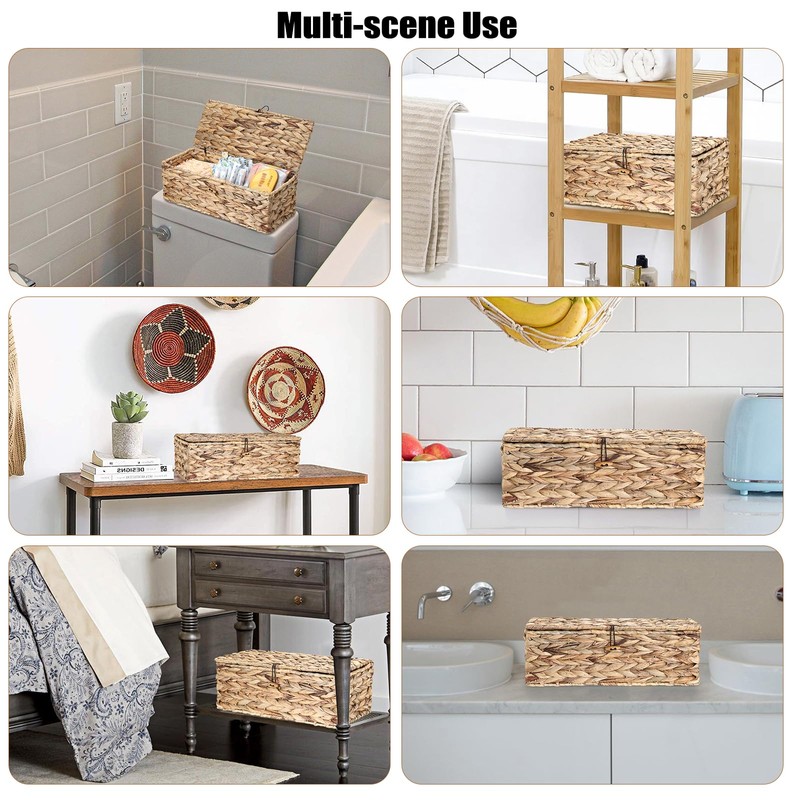 Sumnacon Wicker Storage Basket with Lid Rectangle Wicker Basket with