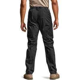 CQR Men's Utility Flex Cargo Pants, Classic-Fit Casual Stretch Work Pants, Water Resistant Lightweight Tactical Hiking Pants, Sentinel Black, 36W x 30L