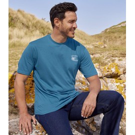 ATLAS FOR MEN - Pack of 4 Men's Tea Shirts - Short Sleeves - Available in Large Sizes from M to 5XL, Light grey, ochre, blue, dark blue