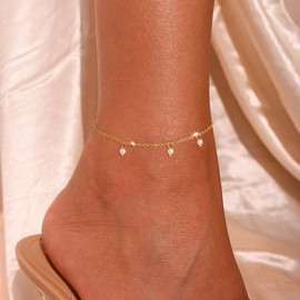 Decholly Ankle Bracelet for Women - 14K Gold Plated Ankle Bracelets Waterproof Pearl Anklets Bracelets for Women