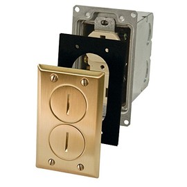 Hubbell Raco 6500BR Rectangular Floor Box Kit Metallic Cover Plate, 15 Amp, Brass