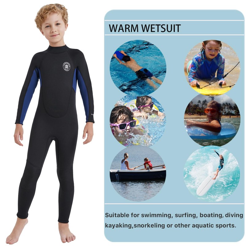 Lemorecn Wetsuit Kids 3mm Back Zip Full Wetsuit for Boys