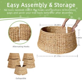 Lefree Christmas Tree Collar, Natural Handwoven Wicker Design, 27-Inch Woven Tree Collar Fits 6-9 Feet Christmas Trees, 5-Piece Natural Tree Collar for Pencil Trees.