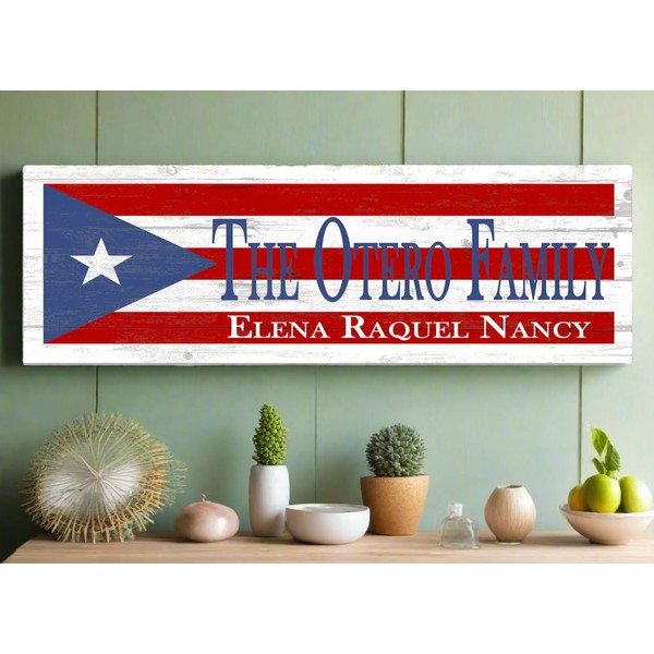 Custom Puerto Rico Flag Sign Personalized Name - Solid Wood