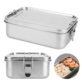 ALLOMN 850ml Stainless Steel Bento Box, 2 Pack Lunch Boxes with Lock Clip Leak-Proof Food Storage Container for Camping Travel School Work, Salad & Sandwich Box for Adults and Children