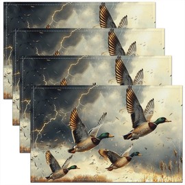 Erosebridal Mallard Placemats 12x18 Inch Set of 4, Hunting Wildlife Duck Place Mats, Animals Safari Printed Kids Adults Oil Proof Kitchen Table Mats, Brown Gray Fall Winter Waterproof Placemats