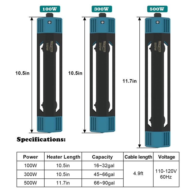 Marpros Aquarium Heater - Rapid Heating,Energy-Saving,Anti-Dry Protection,Intelligent Thermostat,300W Fish Tank