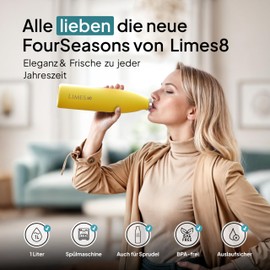 Limes 8 FourSeasons Thermos Flask, 1 Litre, Hot & Cold, Stainless Steel, Leak-Proof Drinking Bottle, 1 Litre, Suitable for Carbonated Drinks, Insulated Flask, Thermal Drinking Bottle for All 4 Seasons