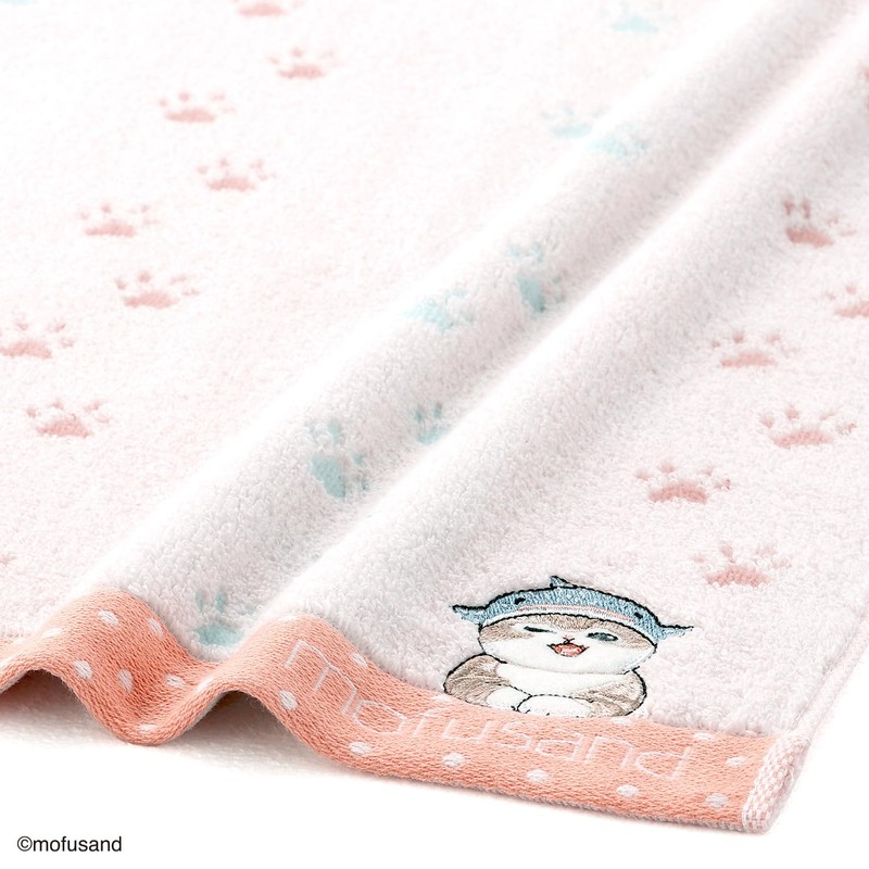 Towel Museum mofusand Ashiato Wash Towel with Loop, Pink, Cat,