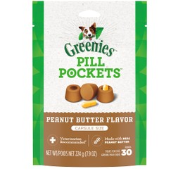 GREENIES PILL POCKETS for Dogs Capsule Size Natural Soft Dog Treats with Real Peanut Butter, 7.9 oz. Pack (30 Treats)