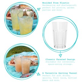 Argon Tableware Reusable Plastic Glasses - 260ml - Pack of 6 - Tumbler Glasses - Clear Cocktail Champagne Fizz Cola Tumbler Drinking Cups for Garden, Parties, Weddings, BBQ and Picnic