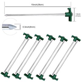 ABCCANOPY 15 Inch Tent Stakes 10 Pcs Non-Rust Metal Ground Anchors, Heavy Duty Spikes with 4 Ropes for Outdoor Camping, Green
