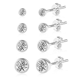 Ash's Choice Women's Gold Stud Earrings, 6 Pairs, Multipack, Small Mini Earrings, 14 Carat Gold-Plated, Ball, Heart, 925 Silver Earrings, Glitz Cubic Zirconia, Cartilage, Cubic Zirconia