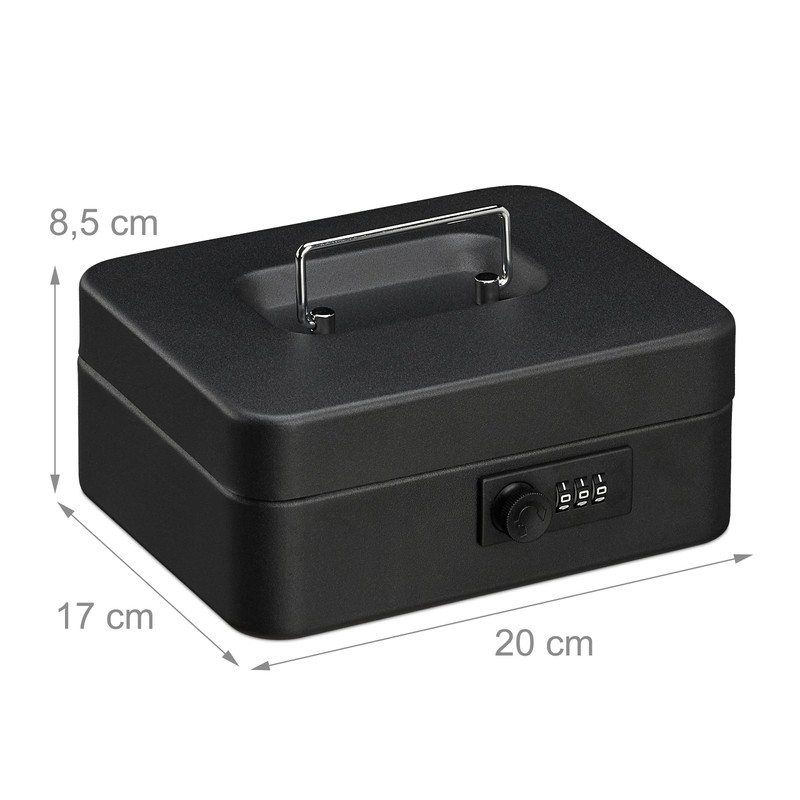 Relaxdays Cash Box, 3-Digit Number Combination, Coin Insert, Iron Money